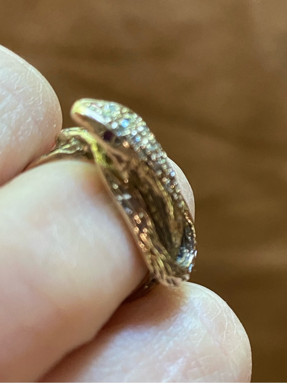 Vintage yellow gold and diamonds snake ring 5.75 - Picture 7 of 13
